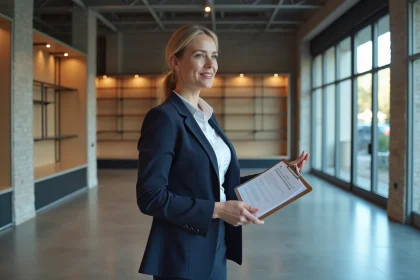 Agent immobilier commercial présentant un local commercial vide à louer dans le nord de la France, bail immo nord pour commerçants
