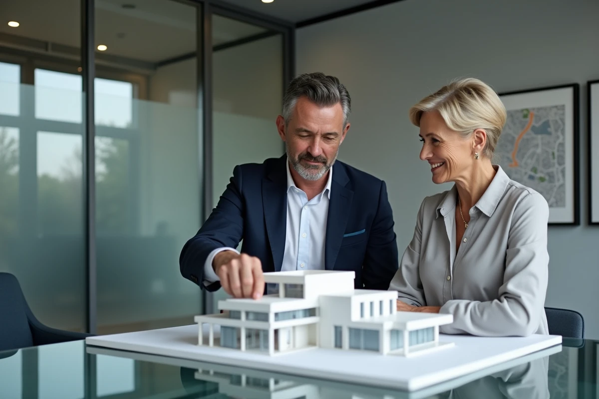 Conseiller immobilier présentant un programme neuf éligible loi Pinel à Bordeaux à une investisseuse