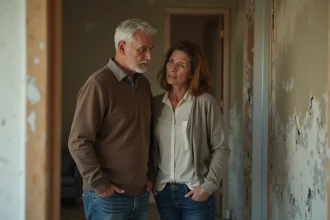 Couple découvrant des fissures et vices cachés dans une maison achetée à un particulier