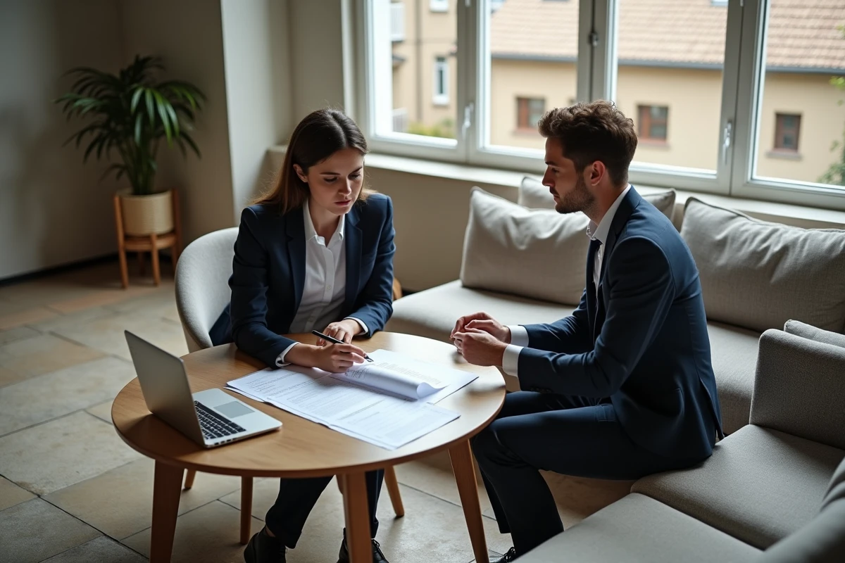 Jeune couple professionnel examinant des papiers financiers