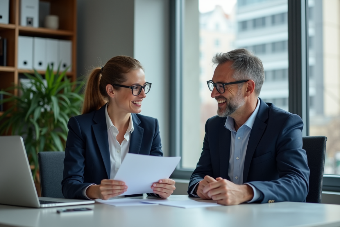 Femme d'affaires en réunion avec un collègue au bureau