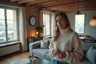 Femme dans un salon à Le Havre examinant un bail immobilier