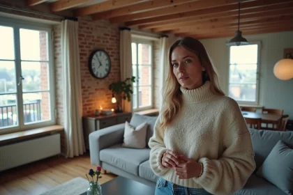 Femme dans un salon à Le Havre examinant un bail immobilier
