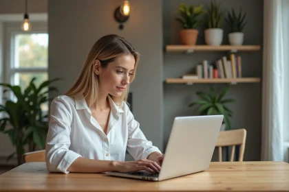 Femme utilisant un ordinateur pour estimation immobiliere