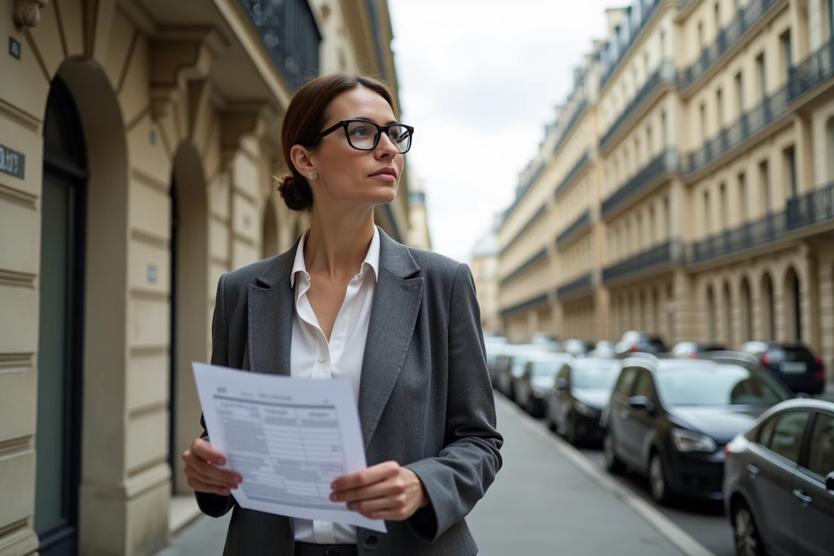 Femme professionnelle évaluant un bien immobilier parisien dans le contexte de la hausse des prix 2026