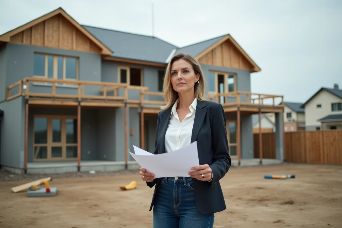 Femme en extérieur sur un chantier de rénovation immobilière
