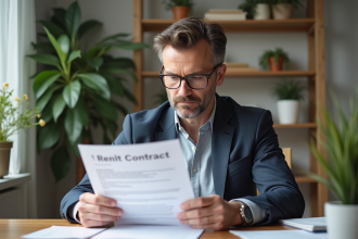 Homme d affaires relisant un contrat de location dans un appartement lumineux