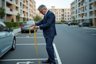 Homme d affaires mesurant une place de parking extérieure