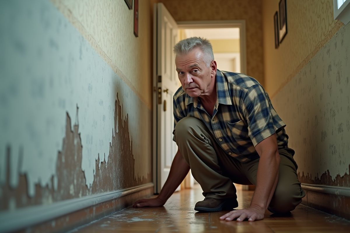 Homme inspectant des dégâts d