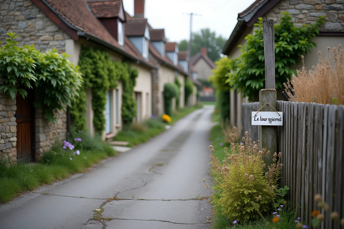Rue de village normand avec petites maisons à louer particulier et jardin en Seine-Maritime 76