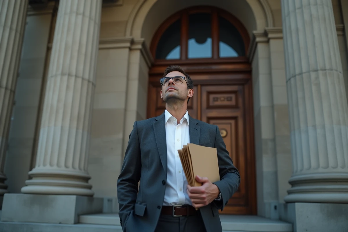 Locataire se présentant au tribunal judiciaire avec ses documents pour saisir la justice concernant sa caution