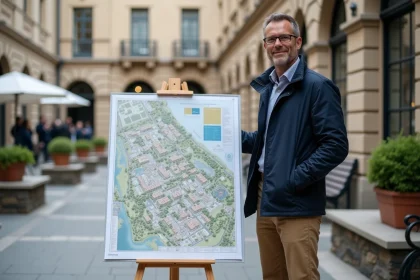 Urbaniste devant une carte de zonage en plein air