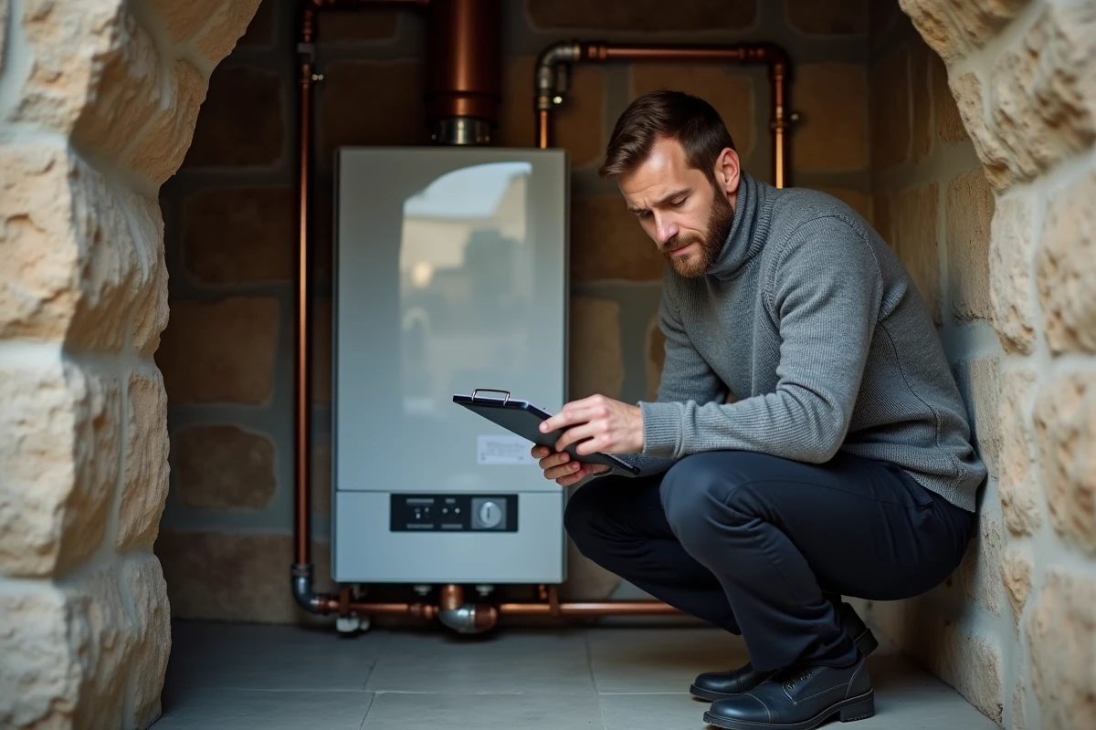 Locataire vérifiant les installations techniques d'une maison à louer en Haute-Loire