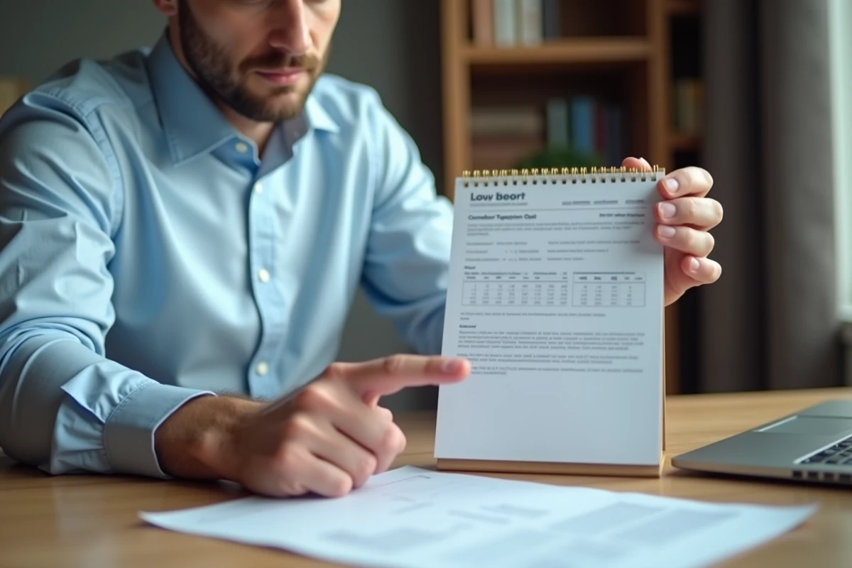 Homme vérifiant le délai légal de restitution de caution sur un calendrier avec un contrat de location
